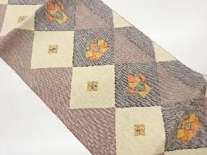 手織り真綿紬菱に幾何学模様織出し名古屋帯